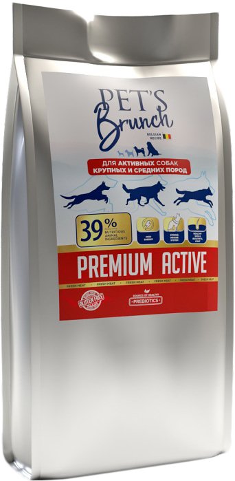 

Сухой корм для собак Pet's Brunch Premium Active для активных средних и крупных пород 14 кг