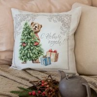 Декоративная подушка Listelle Новогодняя шкатулка мишка с елкой 812701/2