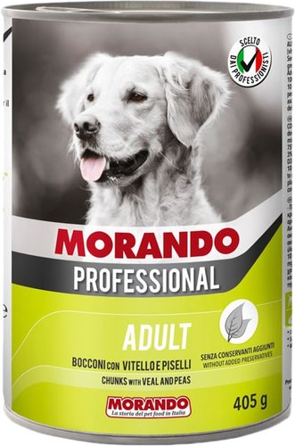 Консервированный корм для собак Morando Professional Adult крупные кусочки с телятиной и горошком 405 г