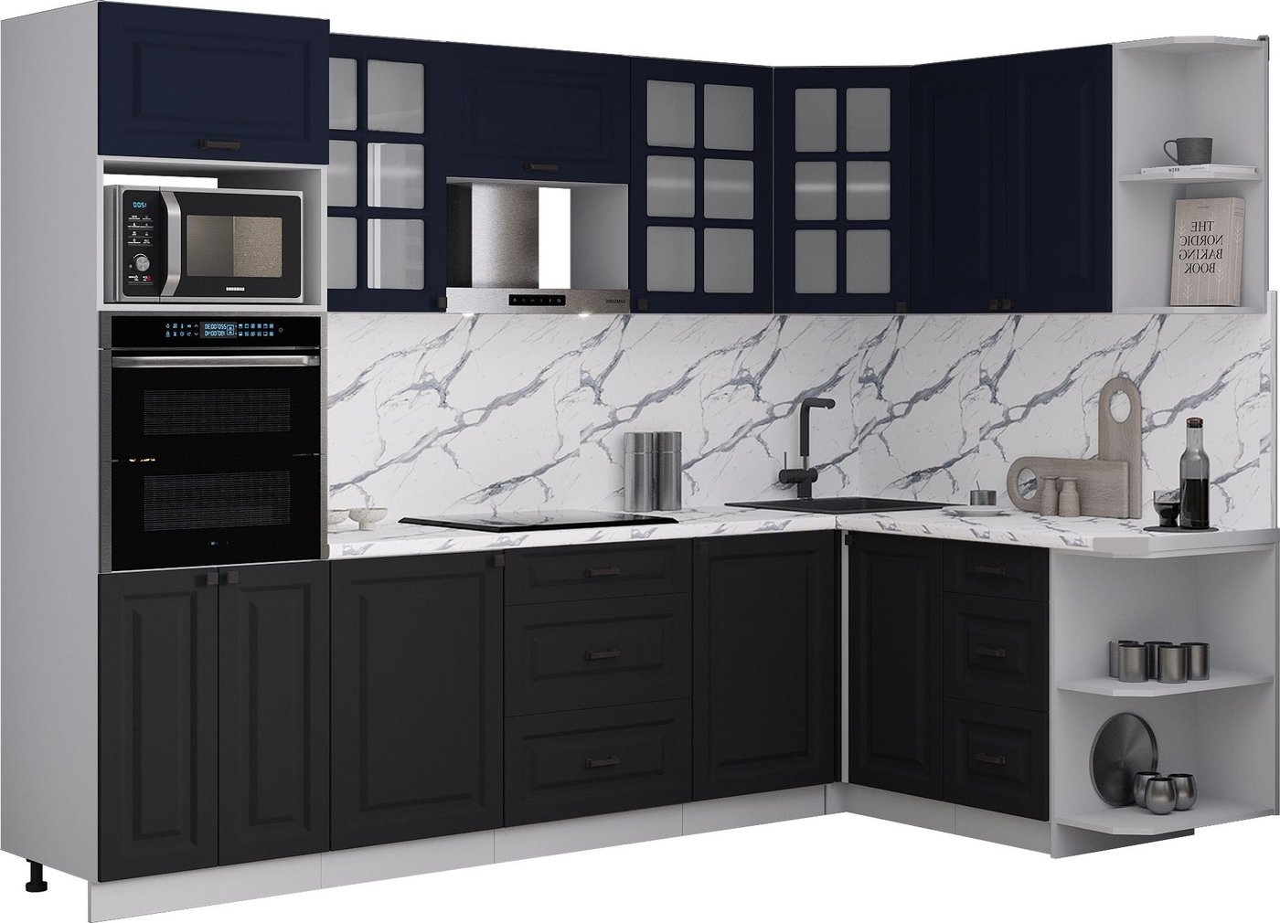 

Готовая кухня Интерлиния Мила Деко 1.68x2.8 PR (черный/индиго/белый гранит)
