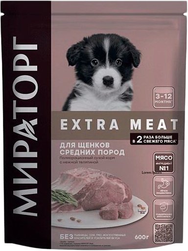 

Сухой корм для собак Мираторг Extra Meat с телятиной для щенков средних пород 600 г