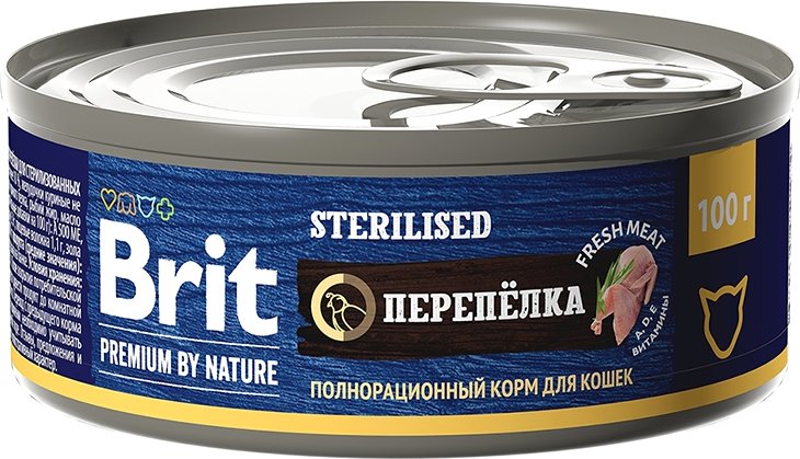 

Натуральный корм для кошек Brit Sterilised с мясом перепелки 100 г