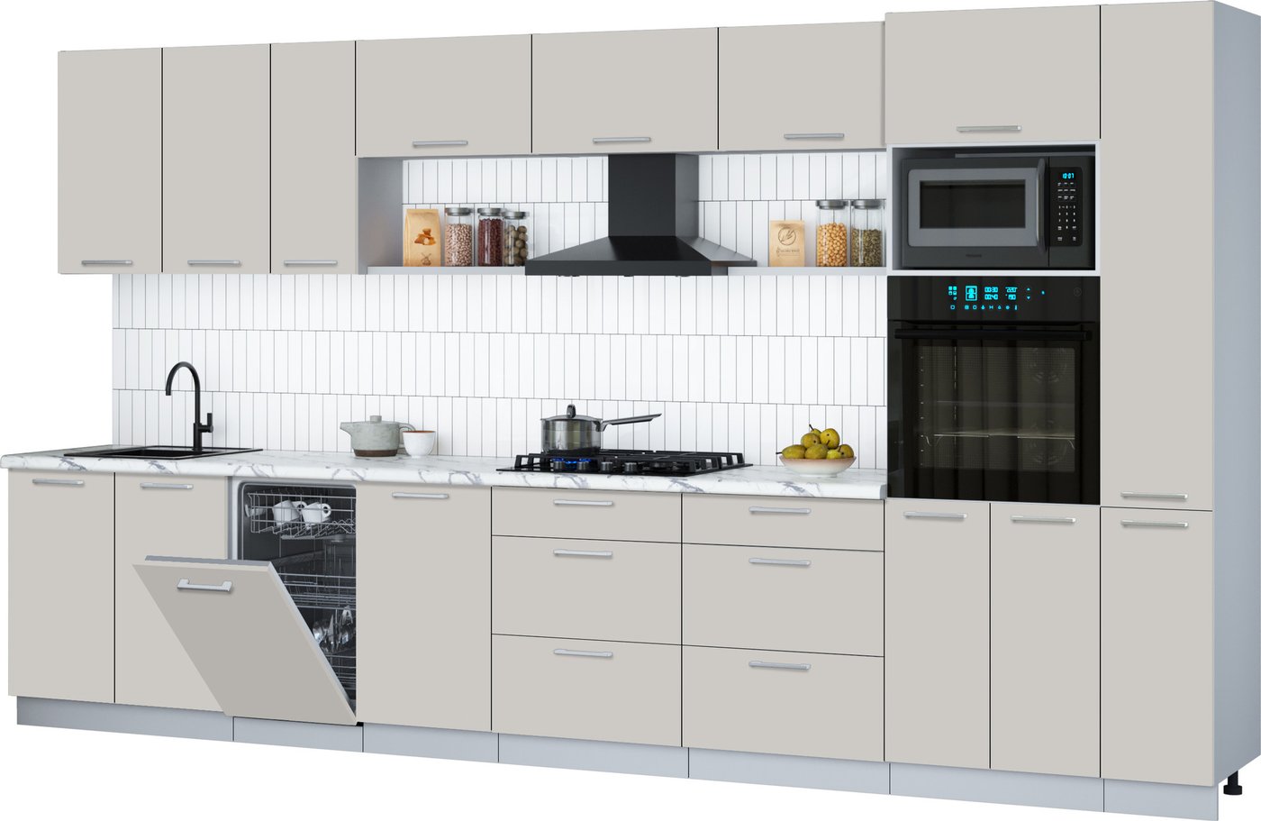 

Готовая кухня Интерлиния Мила Gloss 3.8-ПМ3 (кашемир/кашемир/белый гранит)