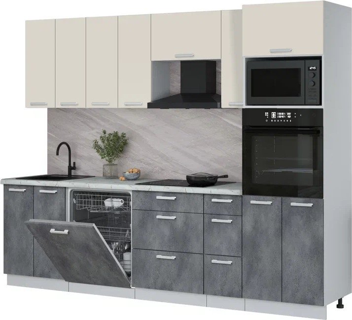 

Готовая кухня Интерлиния Мила Лайт 2.7-ПМ1 (персидский жемчуг/бетон портленд/серый каспий)