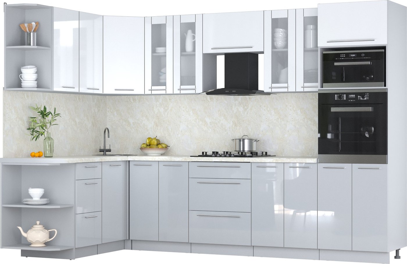 

Готовая кухня Интерлиния Мила Пластик 1.68x3.0 LV (белый глянец/туманный глянец/опал светлый)