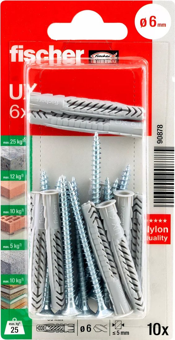 

Дюбель-гвоздь Fischer UX 6 x 50 R S 90878 (10 шт)