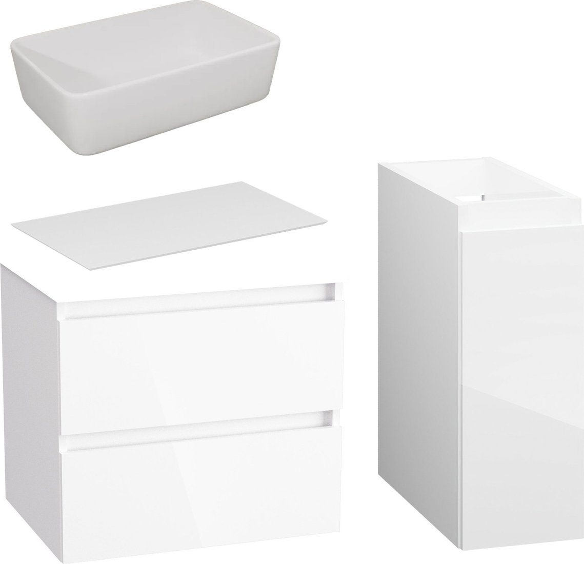 Lauter Тумба с умывальником Mia 60 + 21674A (белый глянец, со столешницей текстура камня, белый Mia 80 и шкафом Cargo Mia 20)