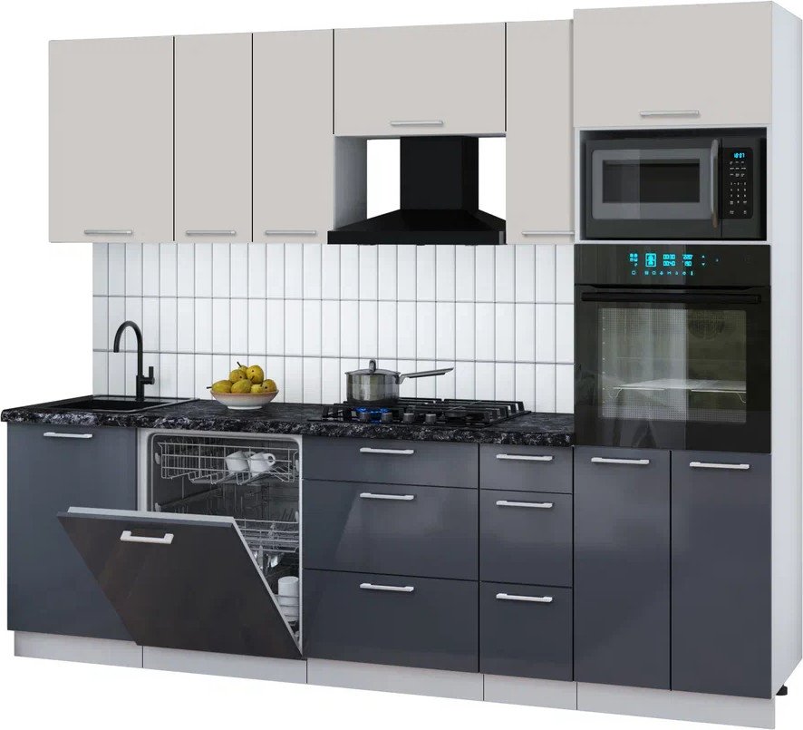 

Готовая кухня Интерлиния Мила Gloss 2.6-ПМ1 (асфальт глянец/кашемир/кастилло темный)