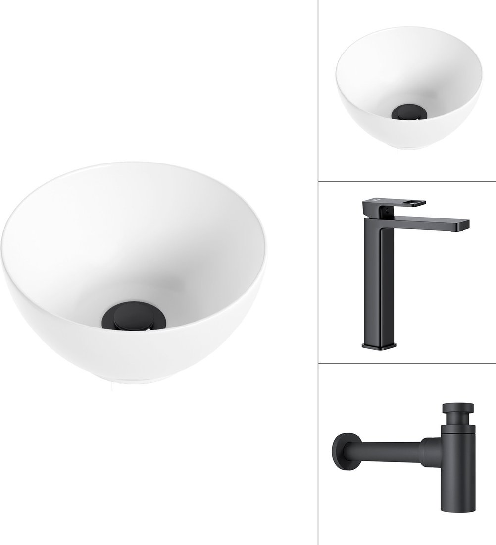Умывальник Lauter 21601E + Cascade 21СК0655BS с сифоном 21635B (черный матовый)