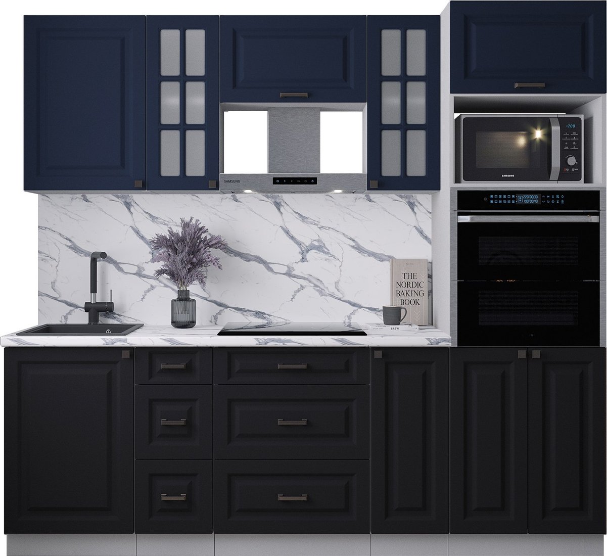 

Готовая кухня Интерлиния Мила Деко 2.3 (черный/индиго/белый гранит)