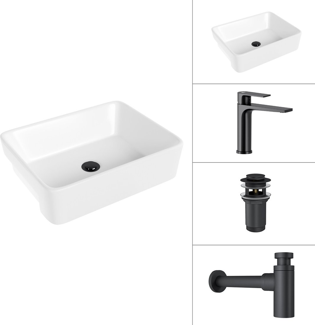 Умывальник Lauter 21675 + Reef 21CK678BS + сифон 21635B + донный клапан 21190B (черный матовый)