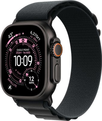 Умные часы Apple Watch Ultra 3 LTE 49 мм (титановый корпус, черный/черный, текстильный ремешок размера S)