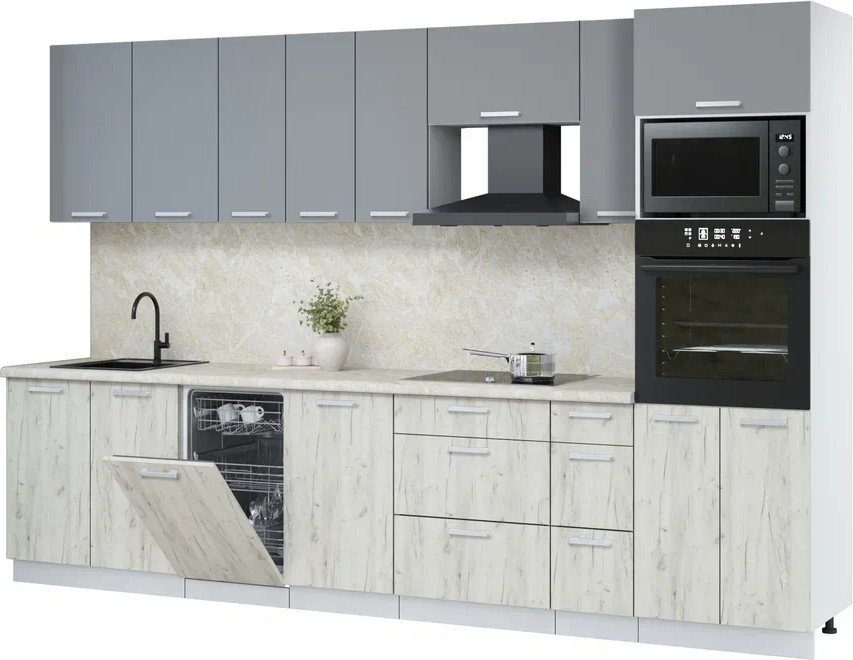 

Готовая кухня Интерлиния Мила Лайт 3.2-ПМ3 (серебро/дуб белый/опал светлый)