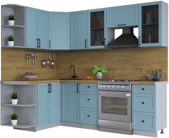 Готовая кухня Интерлиния Тренд 1.5x2.4 левая (океан/океан/дуб бунратти)