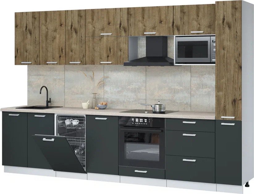 

Готовая кухня Интерлиния Мила Лайт 3.2-ПМ4 (дуб веллингтон/антрацит/травертин серый)