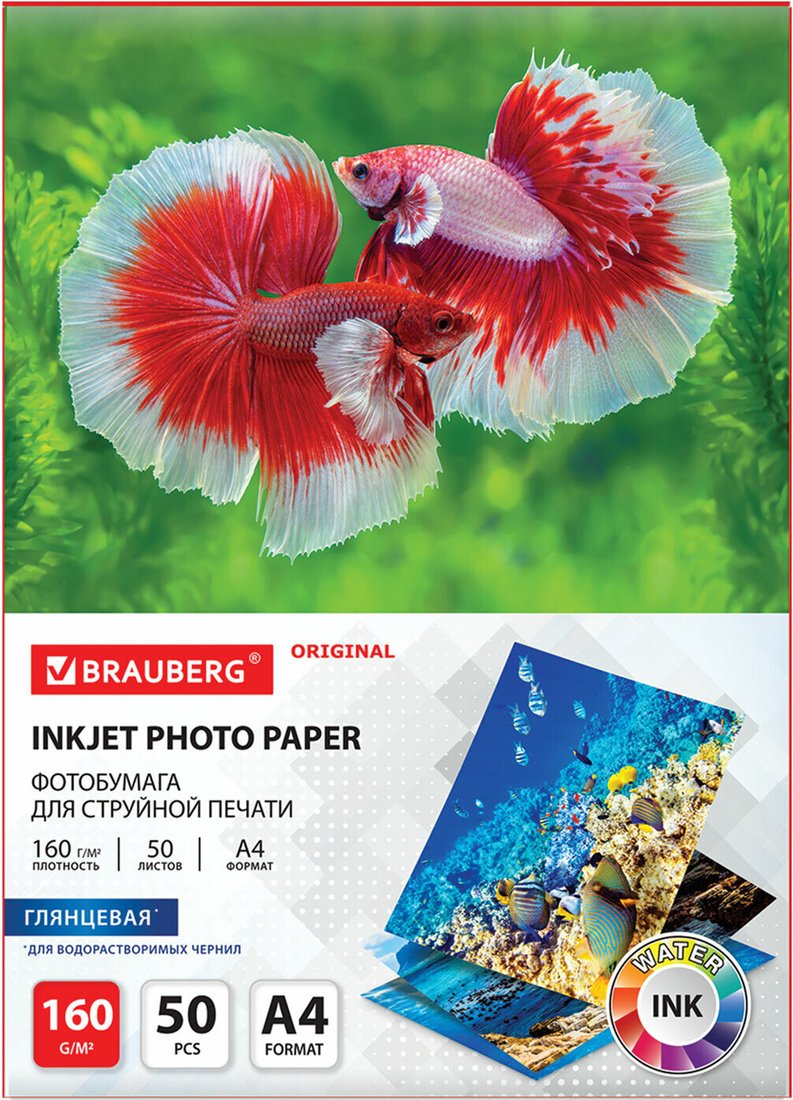 

Фотобумага BRAUBERG А4 160 г/м2 50 л глянцевая 363984 (белый)