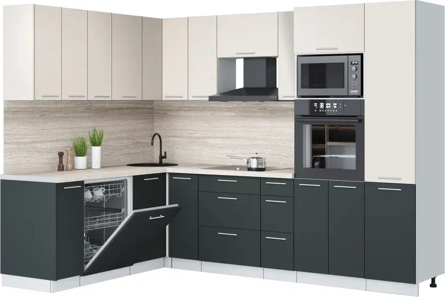 Готовая кухня Интерлиния Мила Лайт 1.896х2.78 (персидский жемчуг/антрацит/травертин серый)