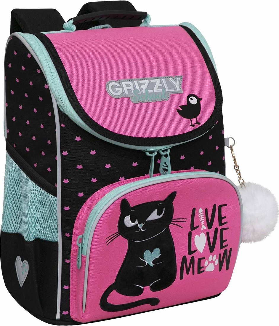 

Школьный рюкзак Grizzly RAm-384-1 (черный/розовый)