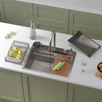 Кухонная мойка Roxen Stage Plus 560250-60-S многофункциональная 8 в 1 (60*48/текстурный сатин)