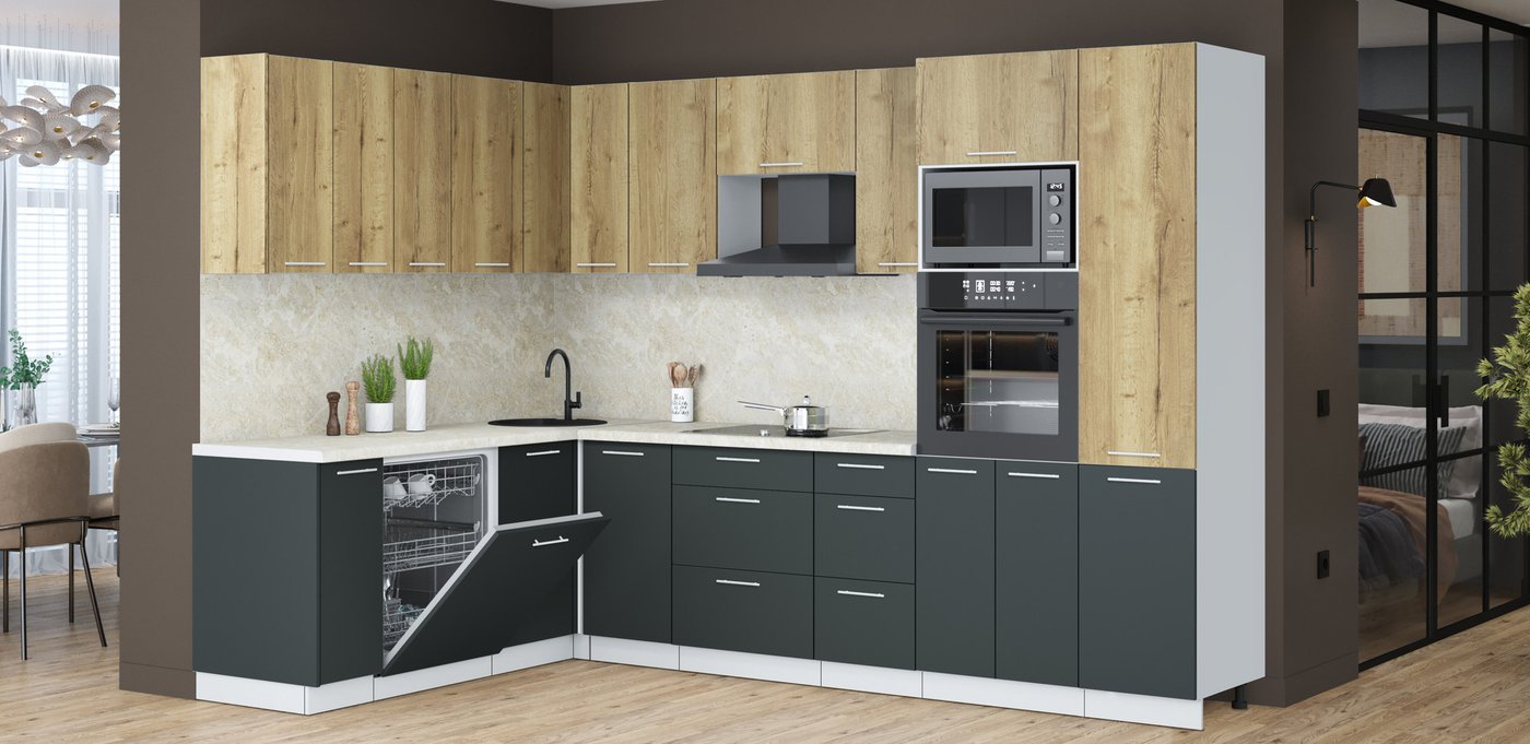 

Готовая кухня Интерлиния Мила Лайт 1.896х2.98 (дуб золотой/антрацит/опал светлый)