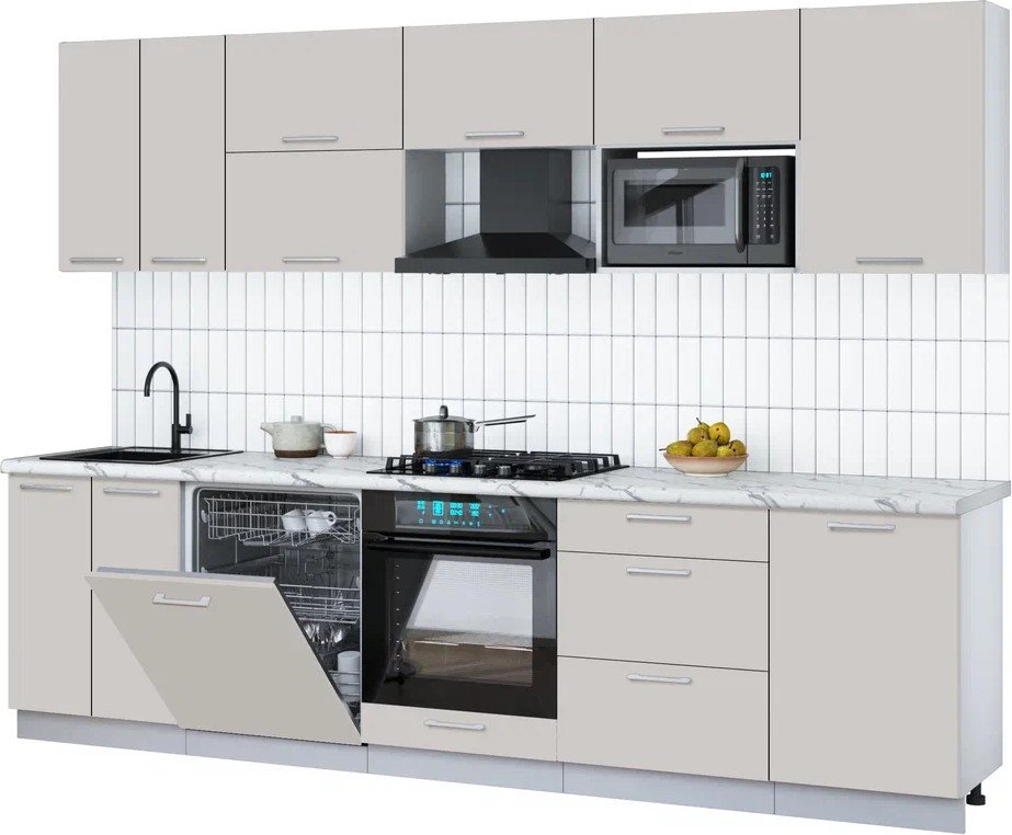 

Готовая кухня Интерлиния Мила Gloss 2.9-ПМ2 (кашемир/кашемир/белый гранит)