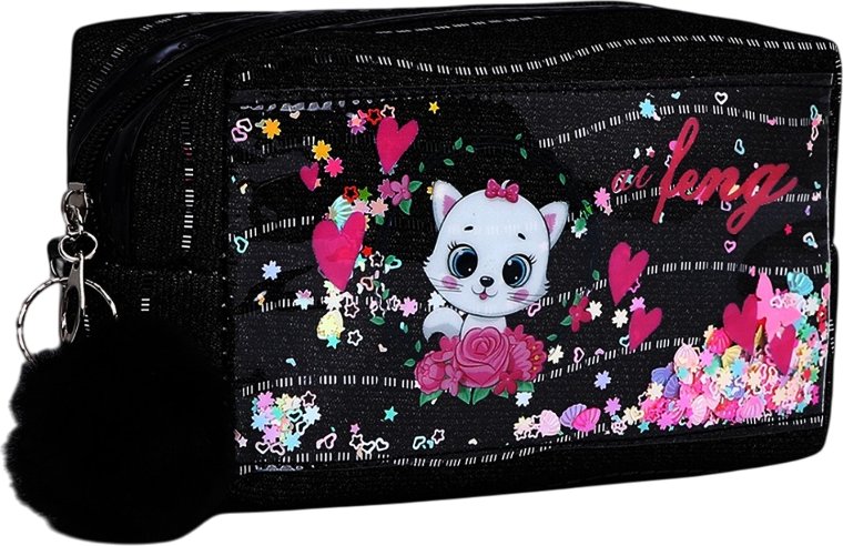 

Косметичка Sima-Land Кот и сердечки. На молнии 9634968 (черный)