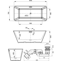 Ванна Wellsee Cute Twin S 168x75 23830103R (отдельностоящая ванна белый глянец, экран, ножки, сифон-автомат матовый черный) в Гродно