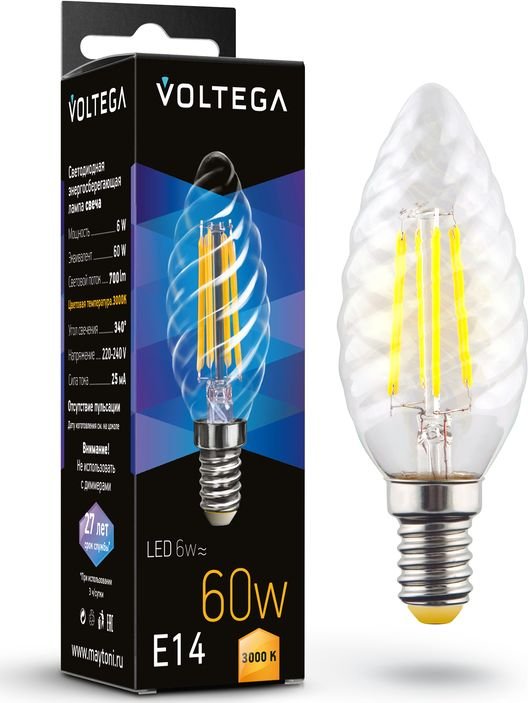 

Светодиодная лампочка Voltega Crystal Candle corn 6W 3000K E14