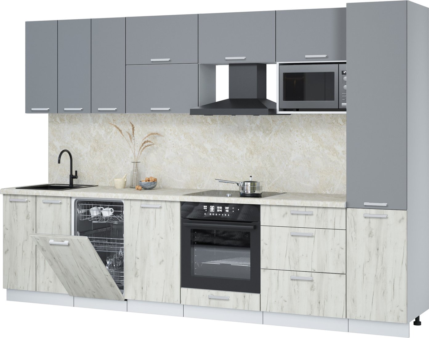 

Готовая кухня Интерлиния Мила Лайт 3.1-ПМ4 (серебро/дуб белый/опал светлый)