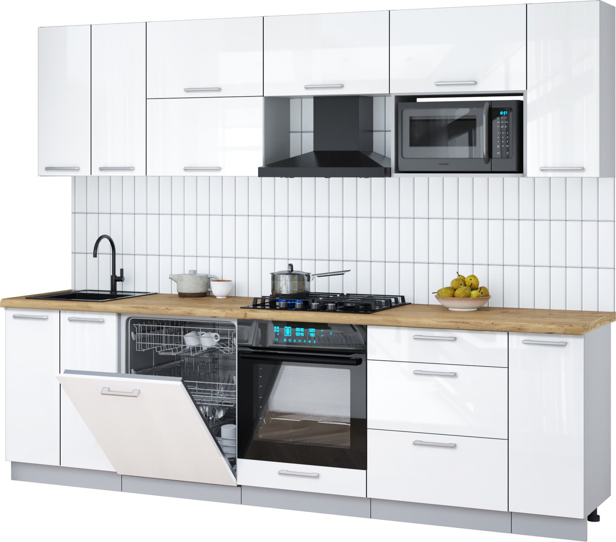 

Готовая кухня Интерлиния Мила Gloss 2.7-ПМ2 (белый глянец/белый глянец/дуб бунратти)