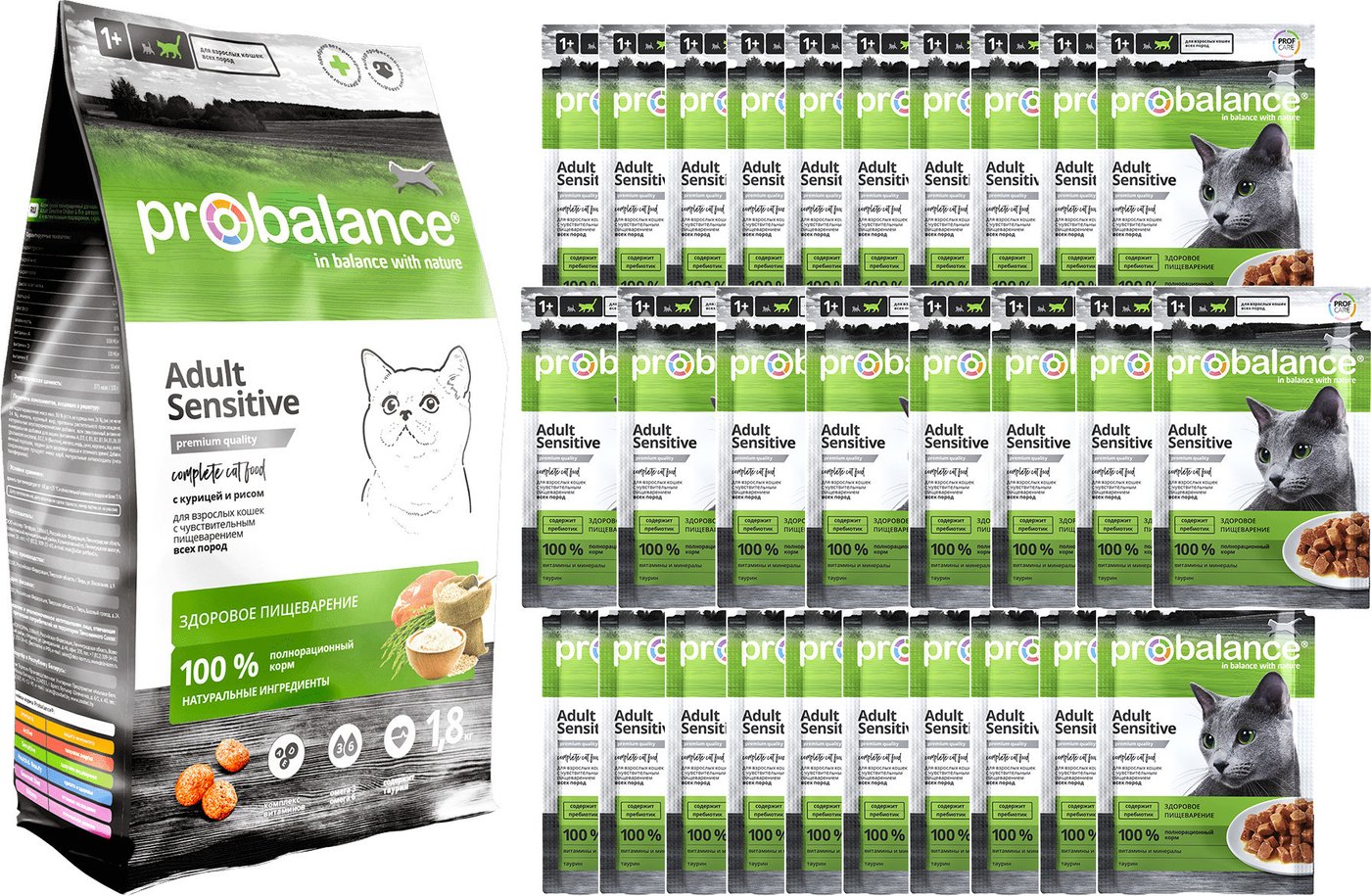 Сухой корм для кошек Probalance Sensitive (1.8кг+28х85г)