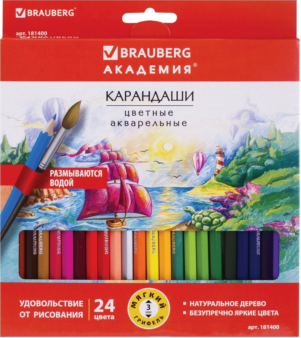 

Набор цветных карандашей BRAUBERG Академия 181400 (24 шт.)