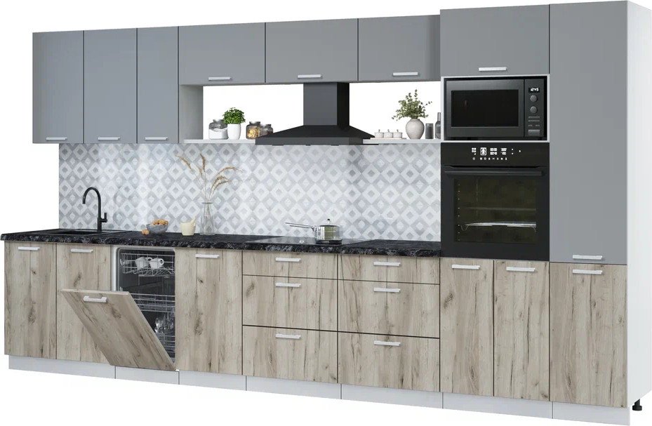 

Готовая кухня Интерлиния Мила Лайт 3.9-ПМ3 (серебро/дуб серый/кастилло темный)