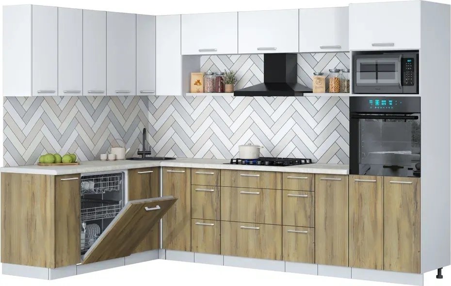 

Готовая кухня Интерлиния Мила Gloss 1.896х2.98-2 (дуб вотан/белый/опал светлый)