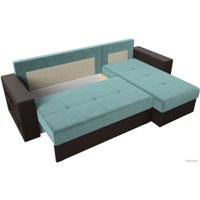 Угловой диван Лига диванов Дубай лайт правый 114157 (велюр бирюзовый/экокожа коричневый)