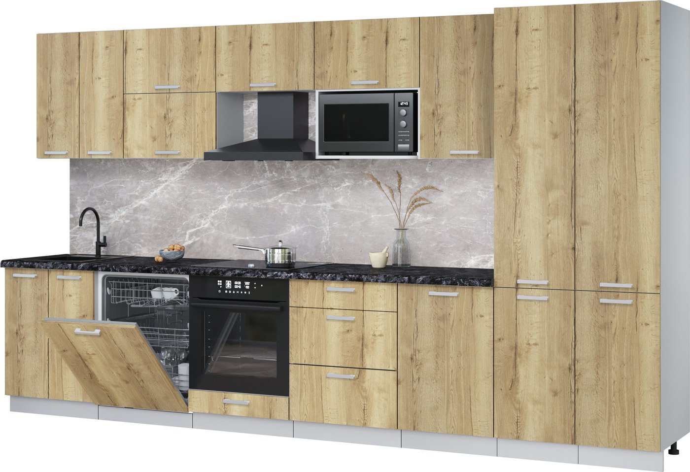 

Готовая кухня Интерлиния Мила Лайт 3.7-ПМ2 (дуб золотой/дуб золотой/кастилло темный)