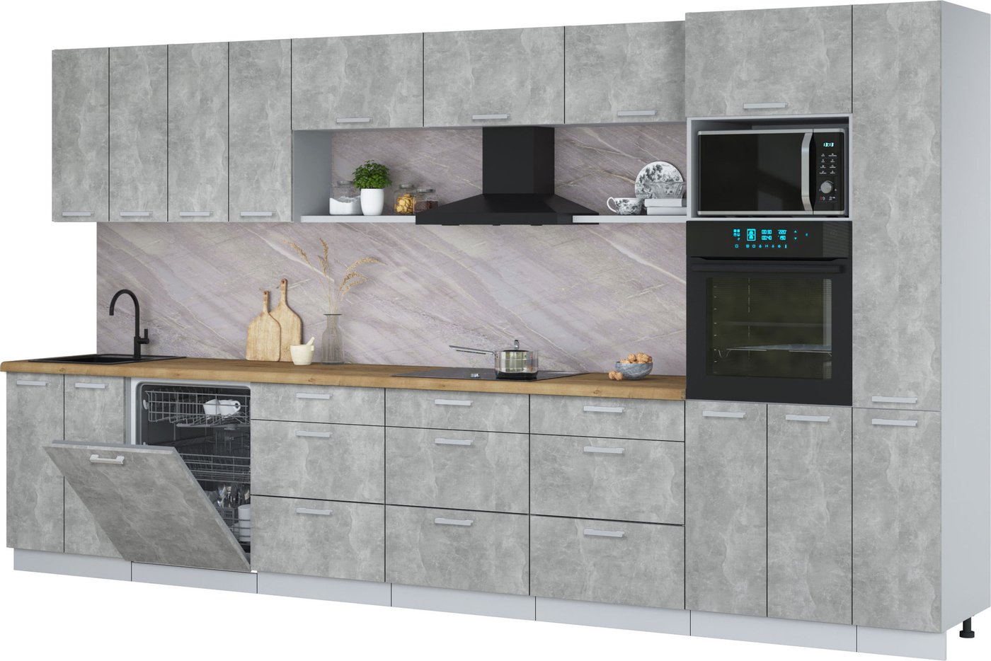 

Готовая кухня Интерлиния Мила Лайт 3.9-ПМ1 (бетон/бетон/дуб бунратти)