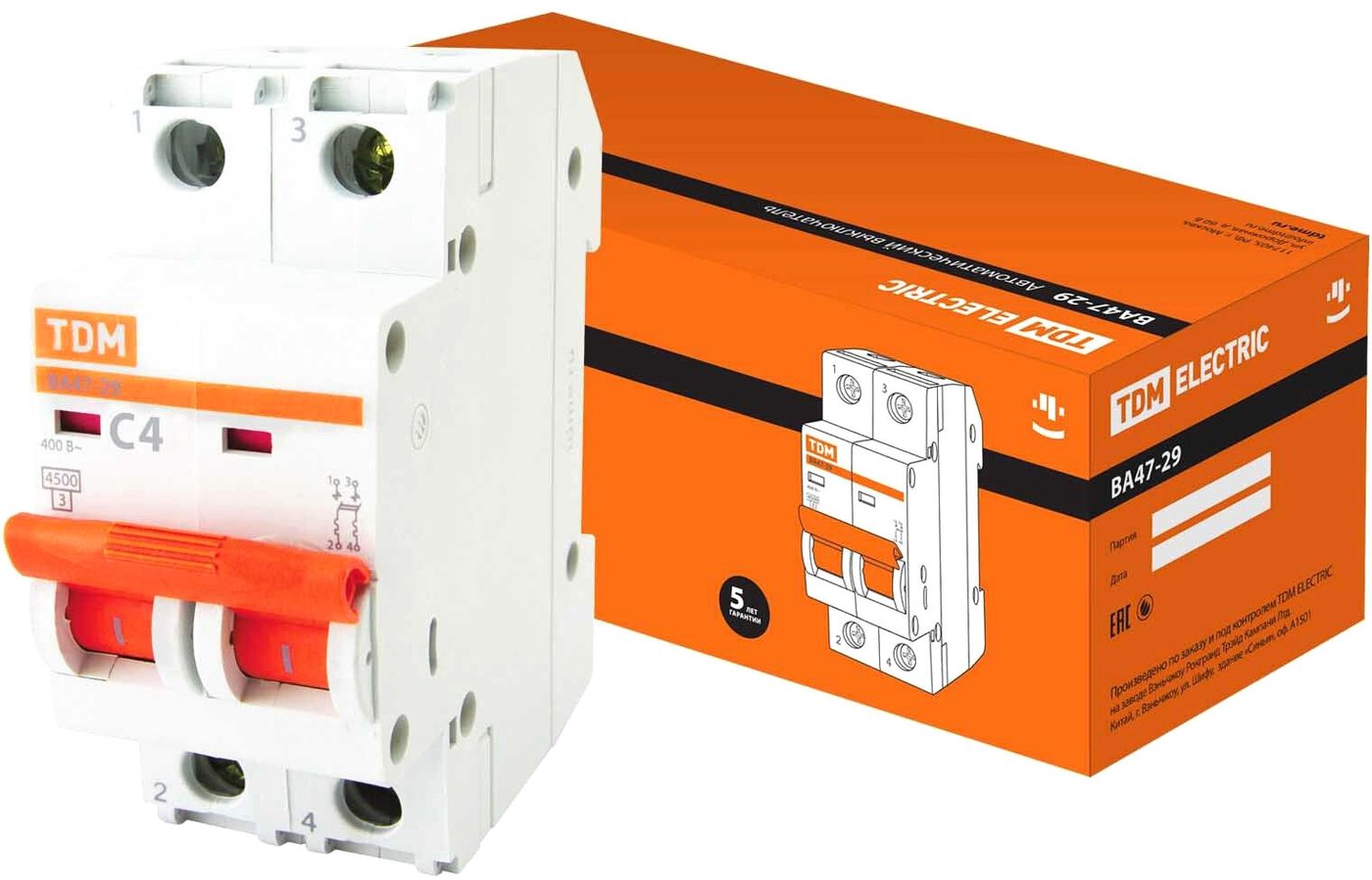 

Выключатель автоматический TDM Electric ВА 47-29 2Р 4А (C) 4.5кА SQ0206-0087