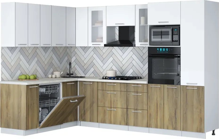 

Готовая кухня Интерлиния Мила Gloss 1.896х2.98 (дуб вотан/белый/опал светлый)