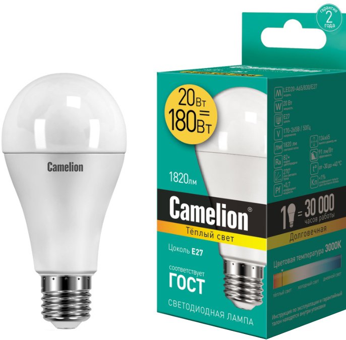 

Светодиодная лампочка Camelion LED20-A65/830/E27 13164