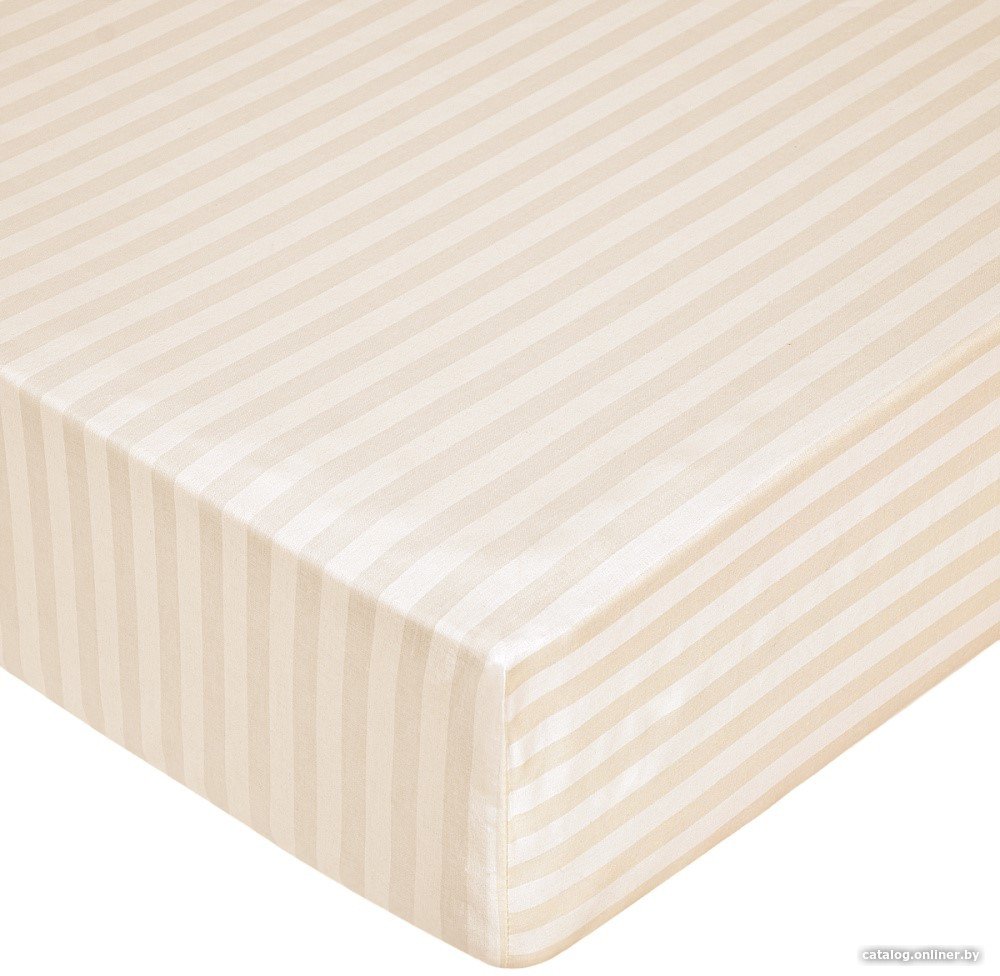 Простыня Миланика Бежевая на резинке 200x200 (поплин-страйп)