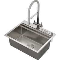 Кухонная мойка Roxen Stage 560250-60 сатин (c держателем для ножей, двумя коландерами, разделочной доской и дозатором)