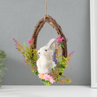 Декор Sima-Land Белый зайка в венке с цветами 10321221