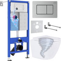 Унитаз подвесной Roxen Antares Tornado в комплекте с инсталляцией StounFix Dual Fresh 6 в 1 968430 (кнопка: сатин)