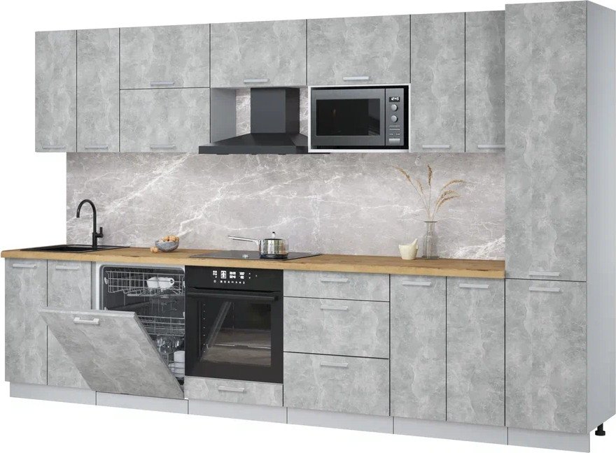 

Готовая кухня Интерлиния Мила Лайт 3.4-ПМ2 (бетон/бетон/дуб бунратти)