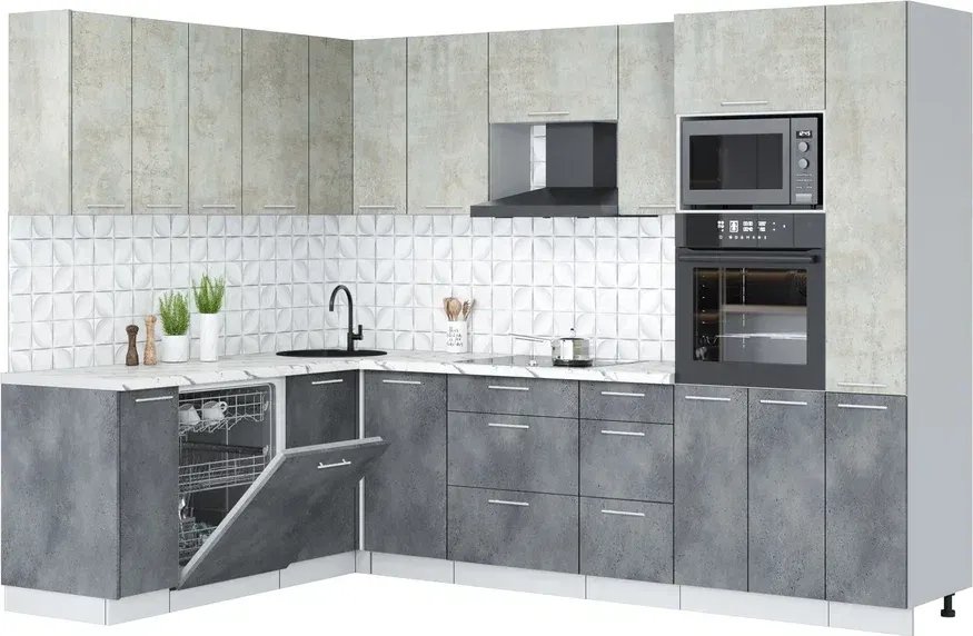 

Готовая кухня Интерлиния Мила Лайт 1.896х2.88 (бетон лайт/бетон портленд/белый гранит)