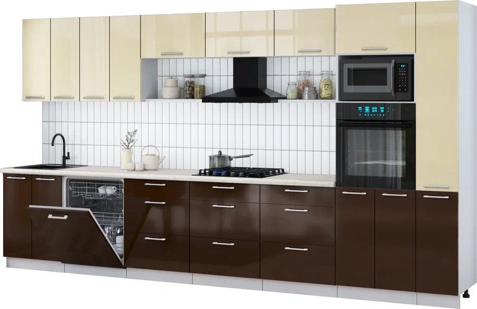 

Готовая кухня Интерлиния Мила Gloss 3.9-ПМ1 (шоколад глянец/ваниль глянец/травертин серый)