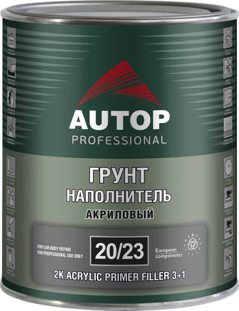 Автомобильный грунт Autop наполнитель 2K акриловый 3+1 - серый - банка. 1.0 л 20/23