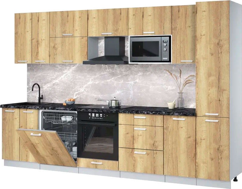 

Готовая кухня Интерлиния Мила Лайт 3.2-ПМ2 (дуб золотой/дуб золотой/кастилло темный)