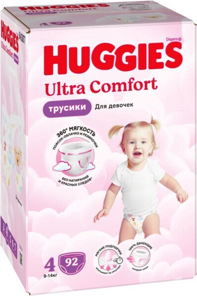 Трусики-подгузники Huggies Ultra Comfort Girl Box 4 (92 шт)